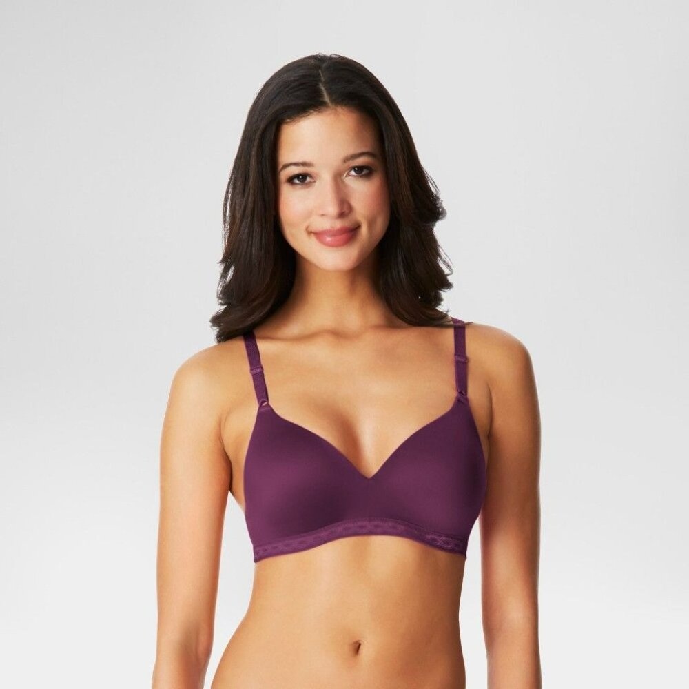 Womens Plum Super Soft Wire-Free Bra With Adjustable Straps & Lace Trim